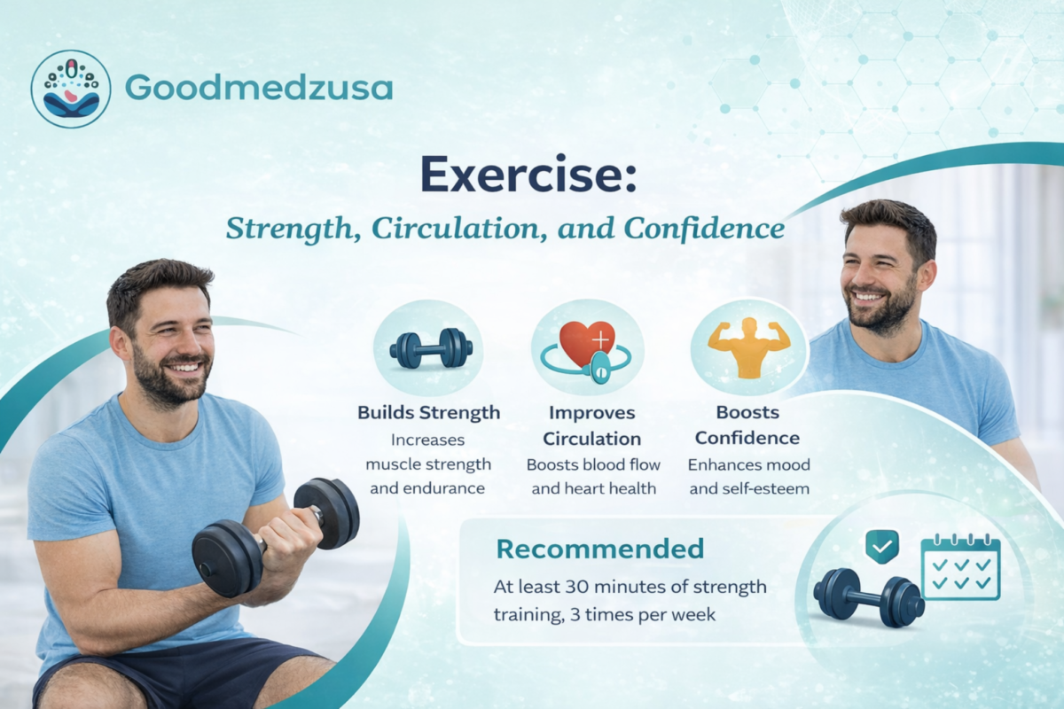 Man lifting dumbbells to improve male performance through strength training and better circulation