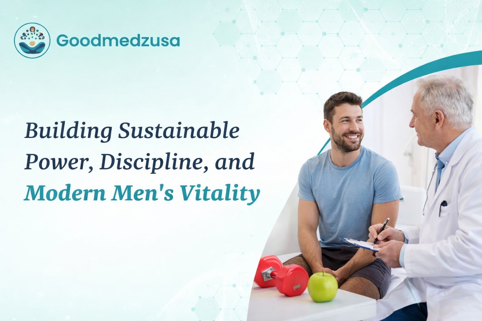 Strength training consultation with doctor to improve modern men’s vitality, power, and overall health.